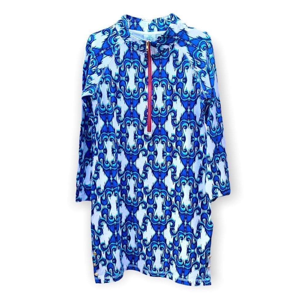 Tracy Negoshian Blue White Print Tunic Sweatshirt Size XS
